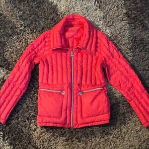 Shrimp colored packable down shortie jacket size L